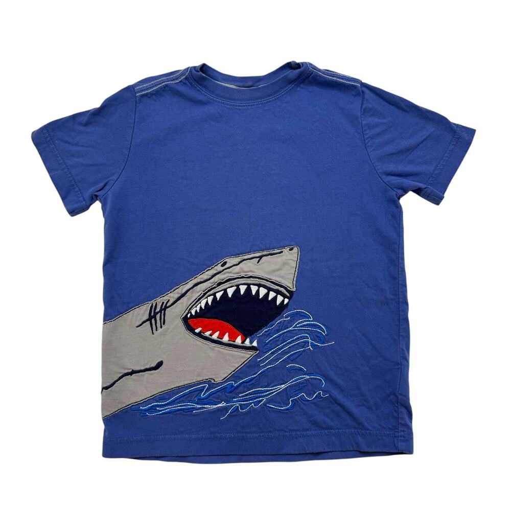 HANNA ANDERSSON Blue Shark Appliqué Short Sleeve Tee Size 6-7 120 Kids Cotton